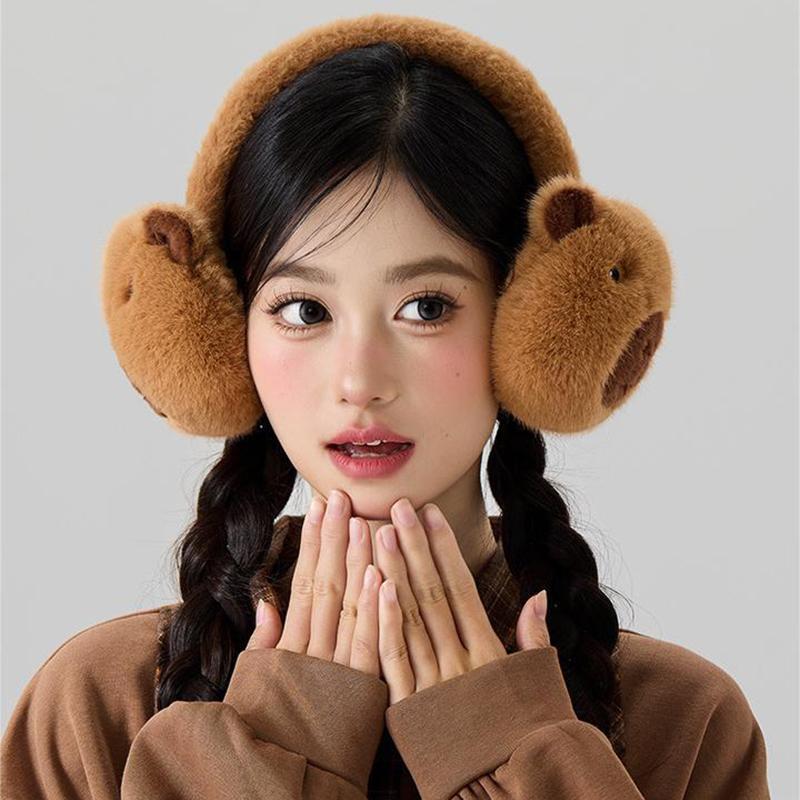 Niedliche Plüsch Capybara Ohrenwärmer Warmer Faltbarer Ohrenschutz für Damen Herren Winter Warm Ohrenklappen Outdoor Kälteschutz Ohrenschützer