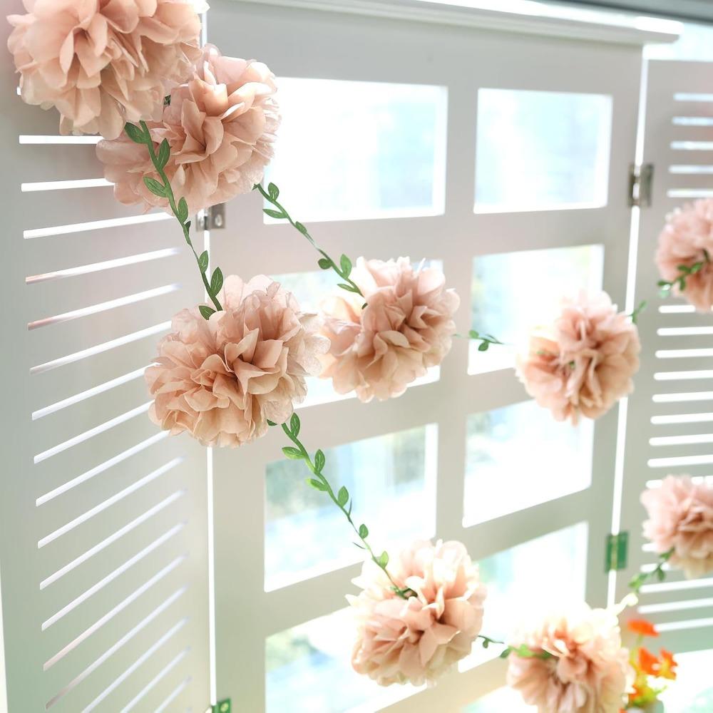2pcs Nude Tissue Paper Pom Pom Garlands Paper Flowers for Birthday Wedding Decor Tissue Paper Pom Pom Boho Flowers Wall Hanging Décor Supplies