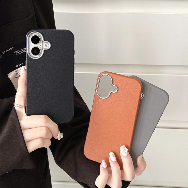Simple Leather Texture Drop-proof Case for iPhone 16/15/14/13/12/Apple 17 Pro, Solid Color, New Model