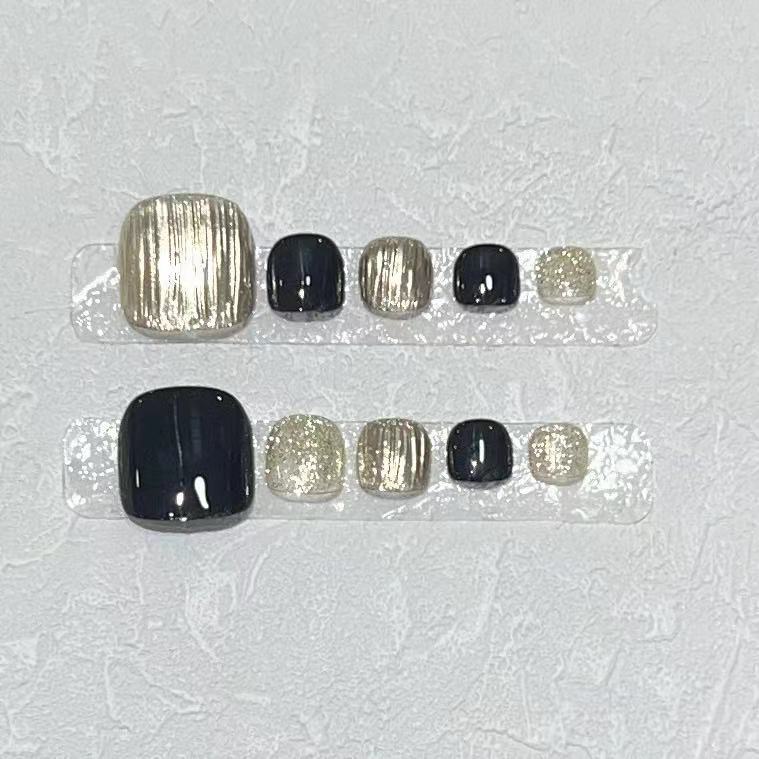 

Pure Handmade Original Wear Armor Black Foot Nail Patch Manicure Finished Wear Armor High-end Sense Large L