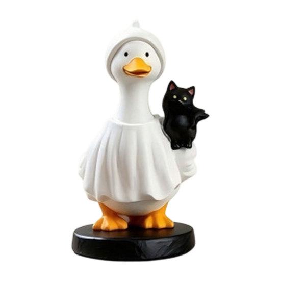 DYS Halloween Goose Figurine, Witch Hat Resin Ornament, Cute Ghost Statue for Tabletop Mantel Shelf Holiday Decoration