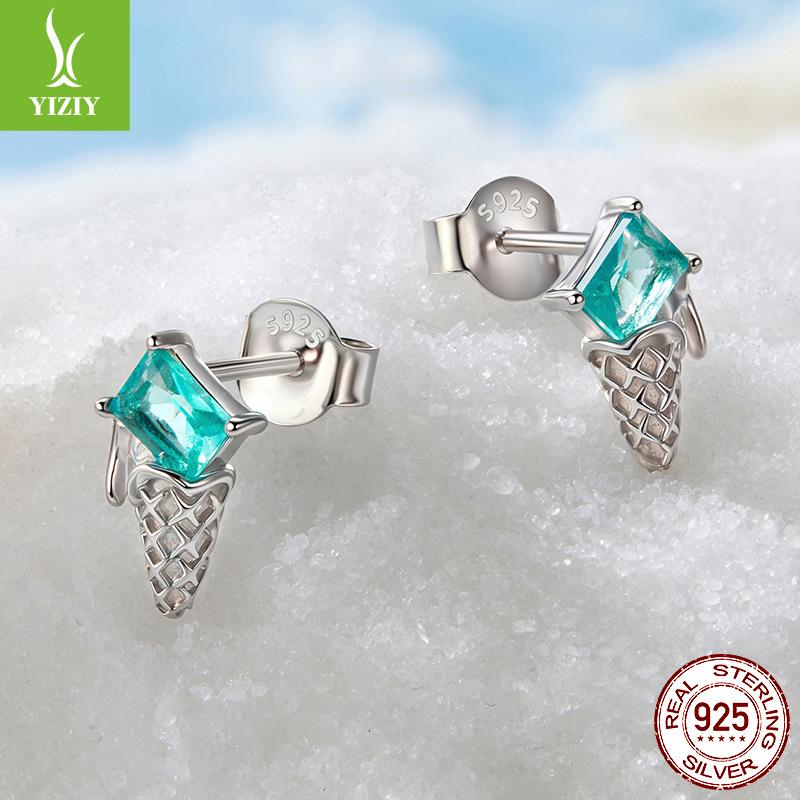 S925 Sterling Silver Ice Cream Stud Earrings, Summer Creative Small Fresh Ice Cream Stud Earrings