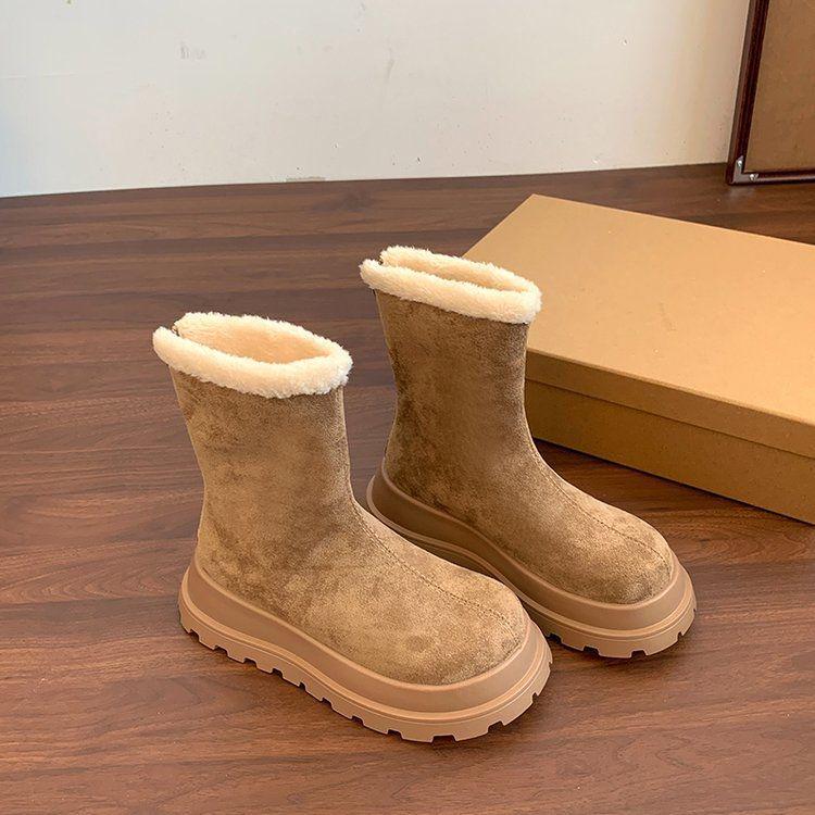 Women's Retro Office Thick-soled Short Boots Autumn Winter Casual Nude Boots Snow Boots