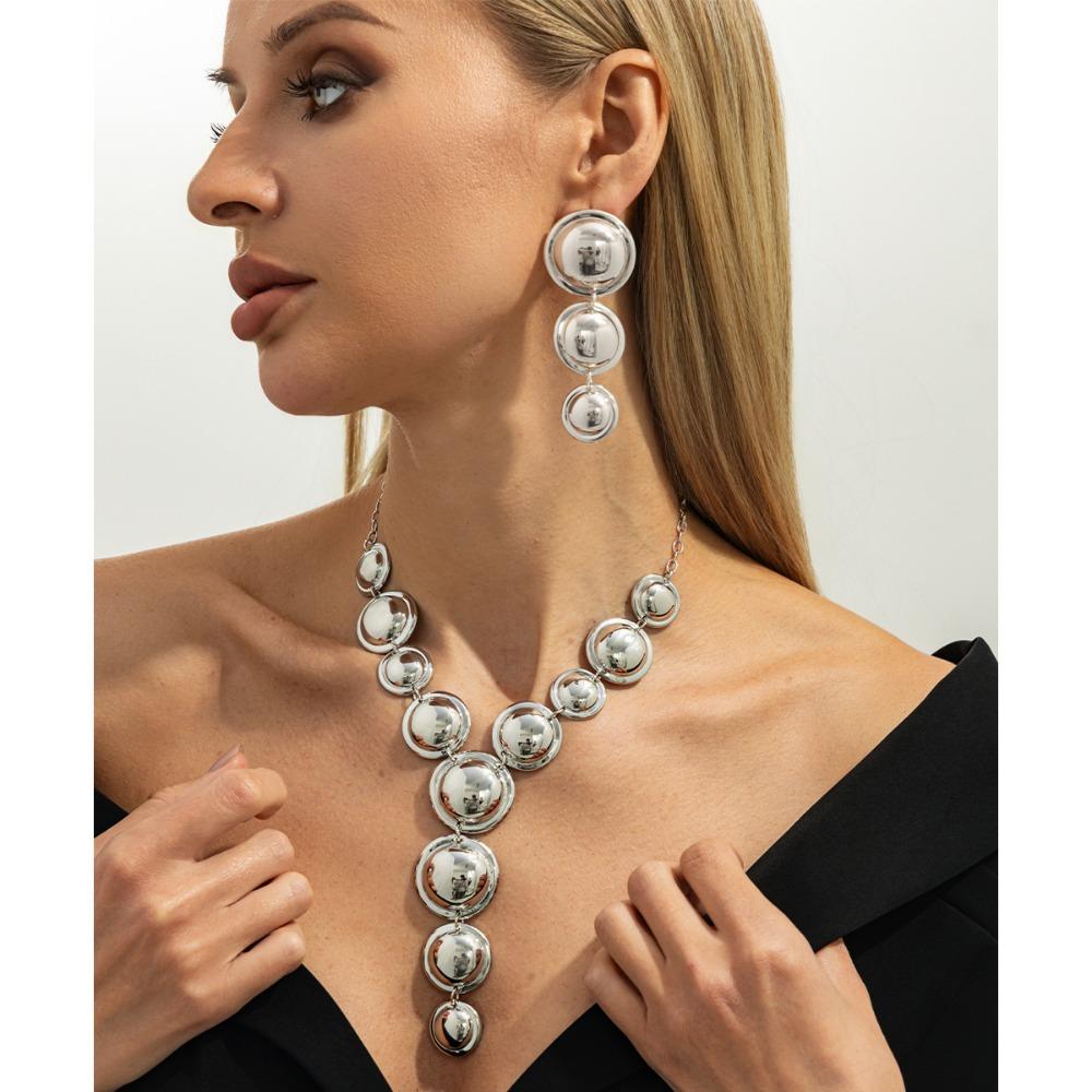 Exaggerated Drop Earrings Glossy Necklace Earrings Luxury Long Chain Necklace  Women Jewelry Set