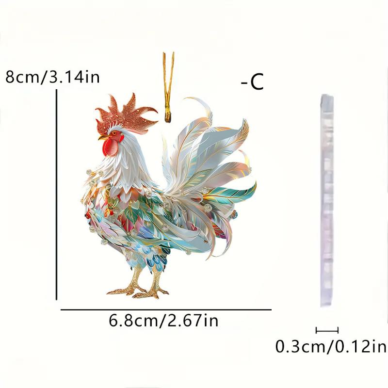 Acrylic Floral Farm Chicken Rooster Key Chain Keychain Bag Cartoon Jewelry For Women Girls Holder Car Charms