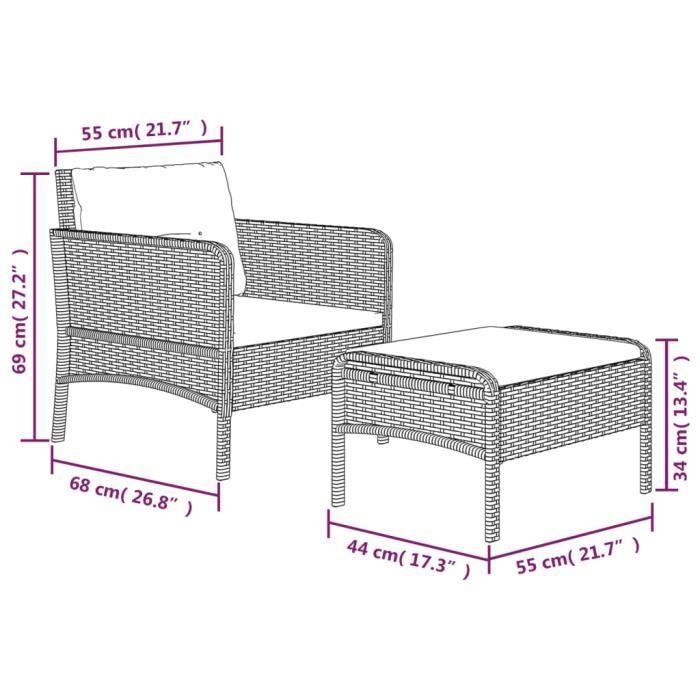 VidaXL Salon de jardin 2 pcs avec coussins Gris Résine tressée 319679