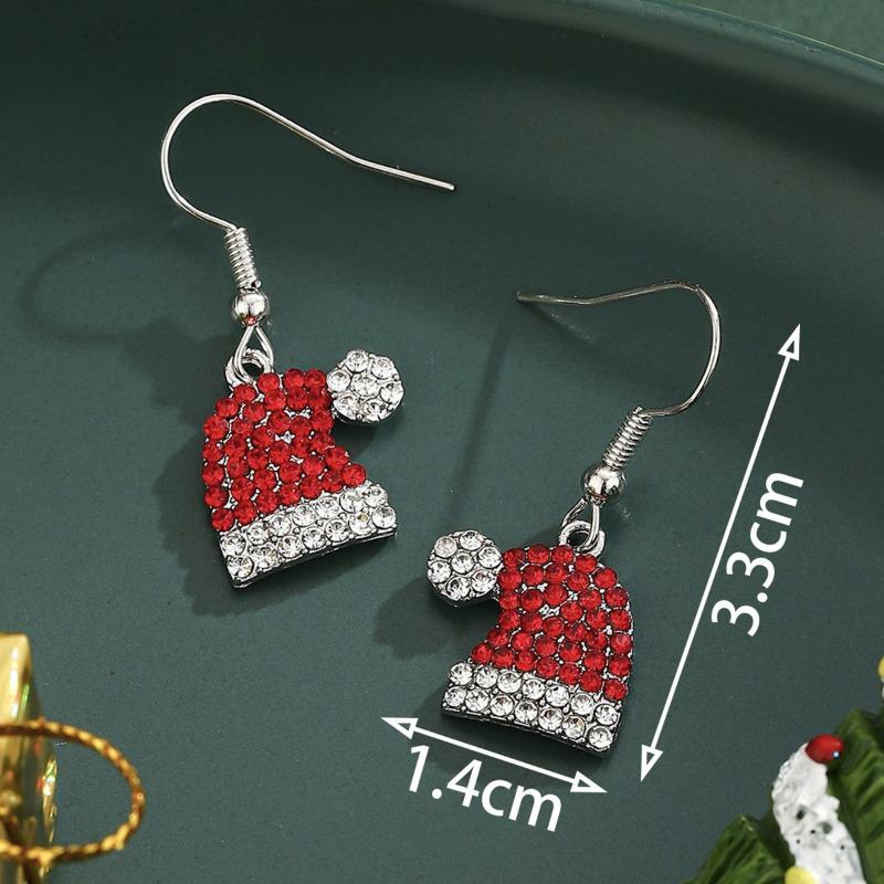 Personalized Jewelry Christmas Alloy Stud Earrings Christmas Hat Elk Point Diamond Christmas Tree Gingerbread Man Earrings