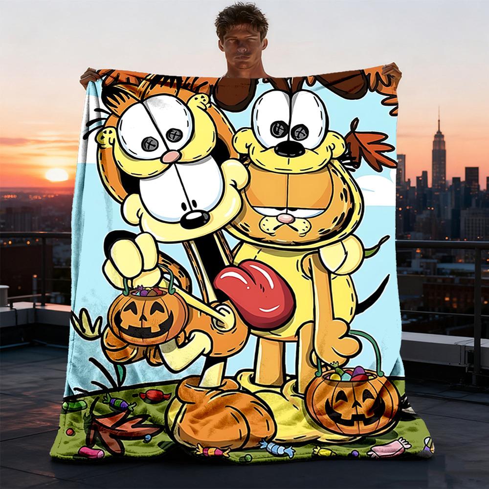 1pc Garfield Outdoor Flannel Blanket, Lightweight Warm Cozy for Travel Camping Office Soft Polyester Fabric