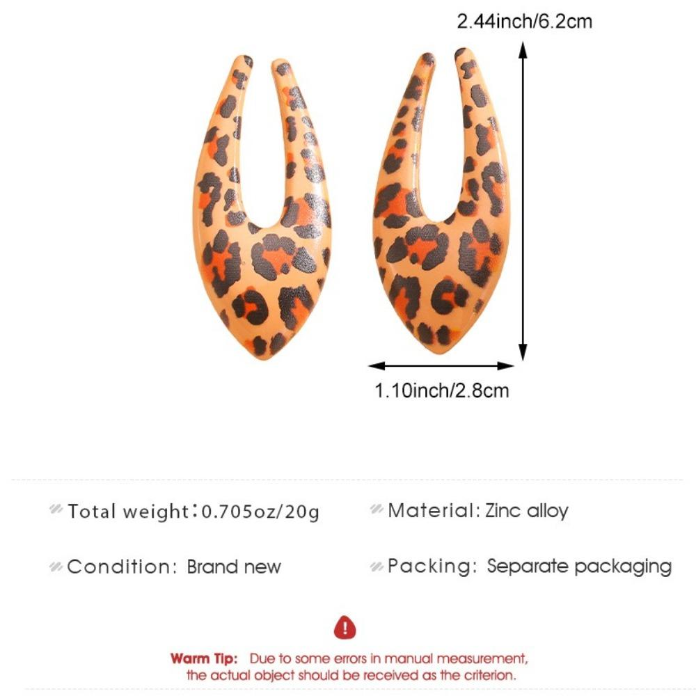 New Exaggerated Personality Leopard Print Oval U-shaped Dangle Earrings for Women Vintage Wild Temperament Stud Earrings Jewelry