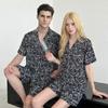 Couple pajamas women's summer ice silk short sleeves 1011 new large size men's simulated silk loungewear set