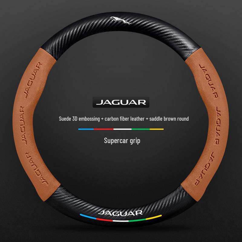 Universal Suede Carbon Fiber Steering Wheel Cover for Jaguar XEL, XFL, F-PACE, XJ – Four Seasons Fit.