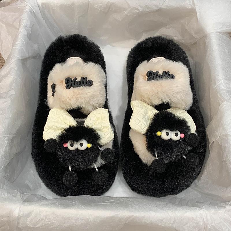 Cotton slippers women's new winter girl home thick bottom non-slip warm soft bottom plush couple foreign style fluffy slippers