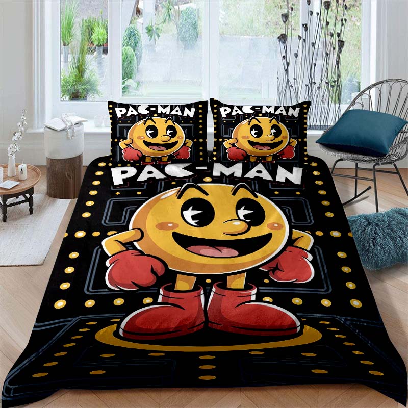 The Pac-Man Children's Educational Play Print Bedding Set—which Includes a Duvet Cover and Two Pillowcases—is the Perfect Holida