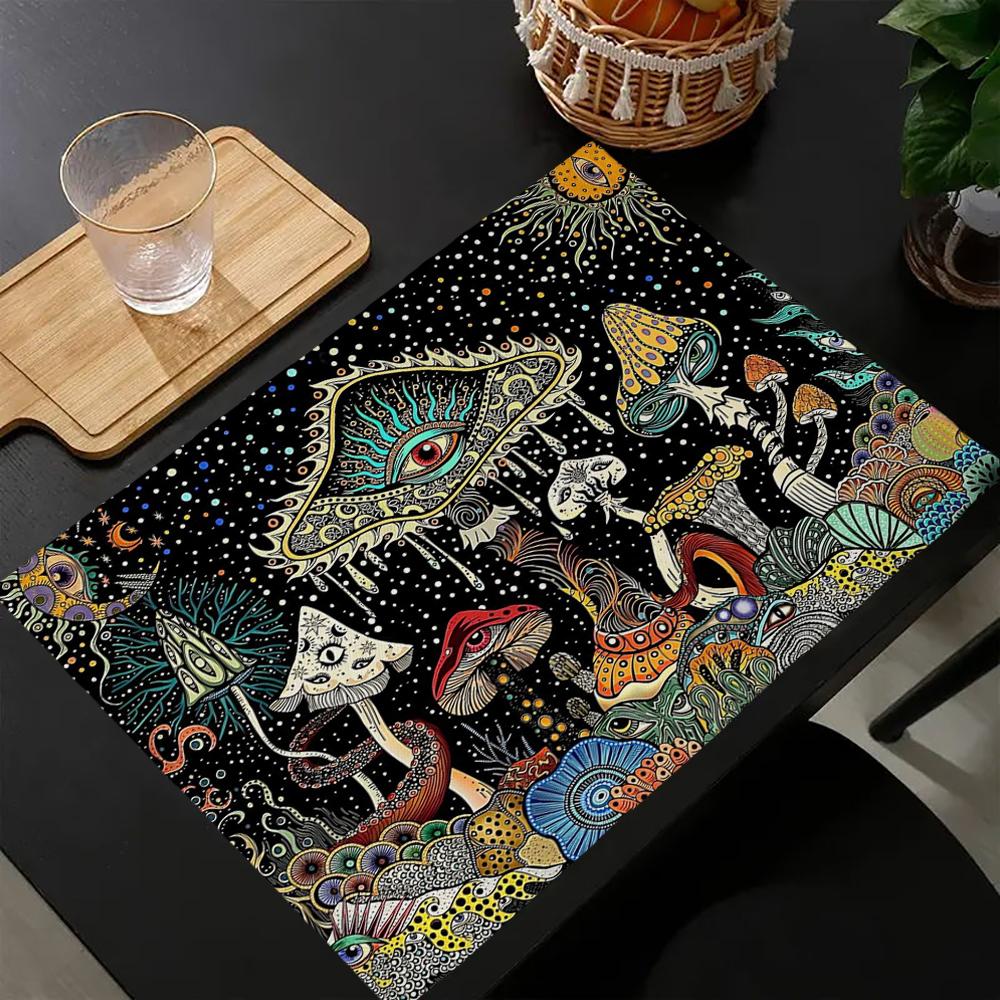 1pc Mushroom Print Linen Placemats,Christmas Farmhouse Holiday Party Decor, Red Buffalo Plaid Design 1PC 30X45cm