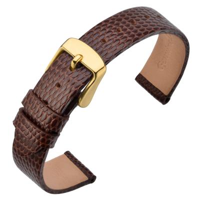 ANNEFIT Genuine Leather Watch Band, 13mm, Lizard Embossed, Replacement Band with Replacement Tool, BrownGold Buckle