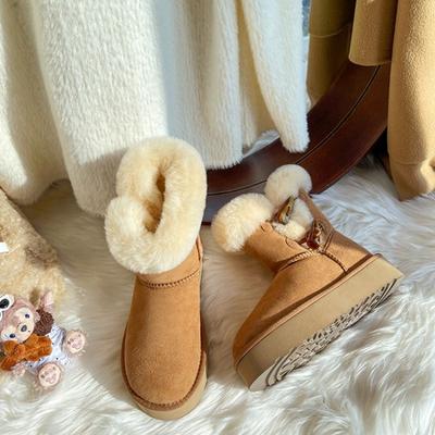 Wollversion~ Pelzintegrierte Schneestiefel mit dicker Sohle Damen Winter neue Hornschnalle gefütterte verdickte Baumwollschuhe