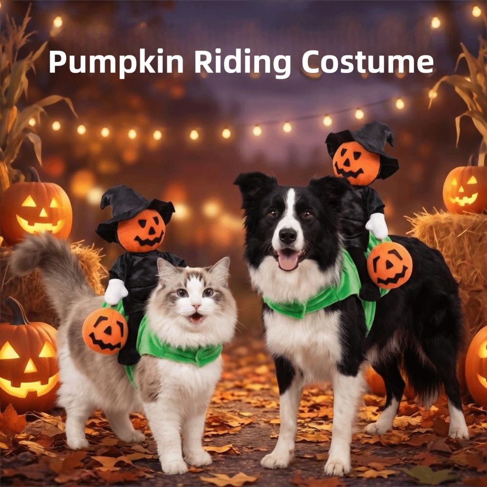 Standing Style Black Hat Pumpkin Pet Clothing Ghost Face Pumpkin Dog Cosplay Clothes Halloween