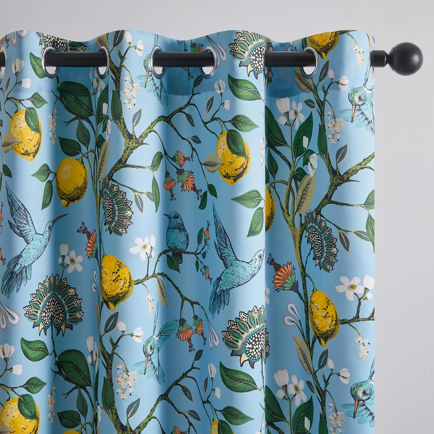 

Mustard Yellow Vintage Curtains & Drapes 84 Inches Long, Grommet Luxury Whimsical Floral Lemon Hummingbird Patterned Waverly Mid 52 W x 54 L світло-синій колір
