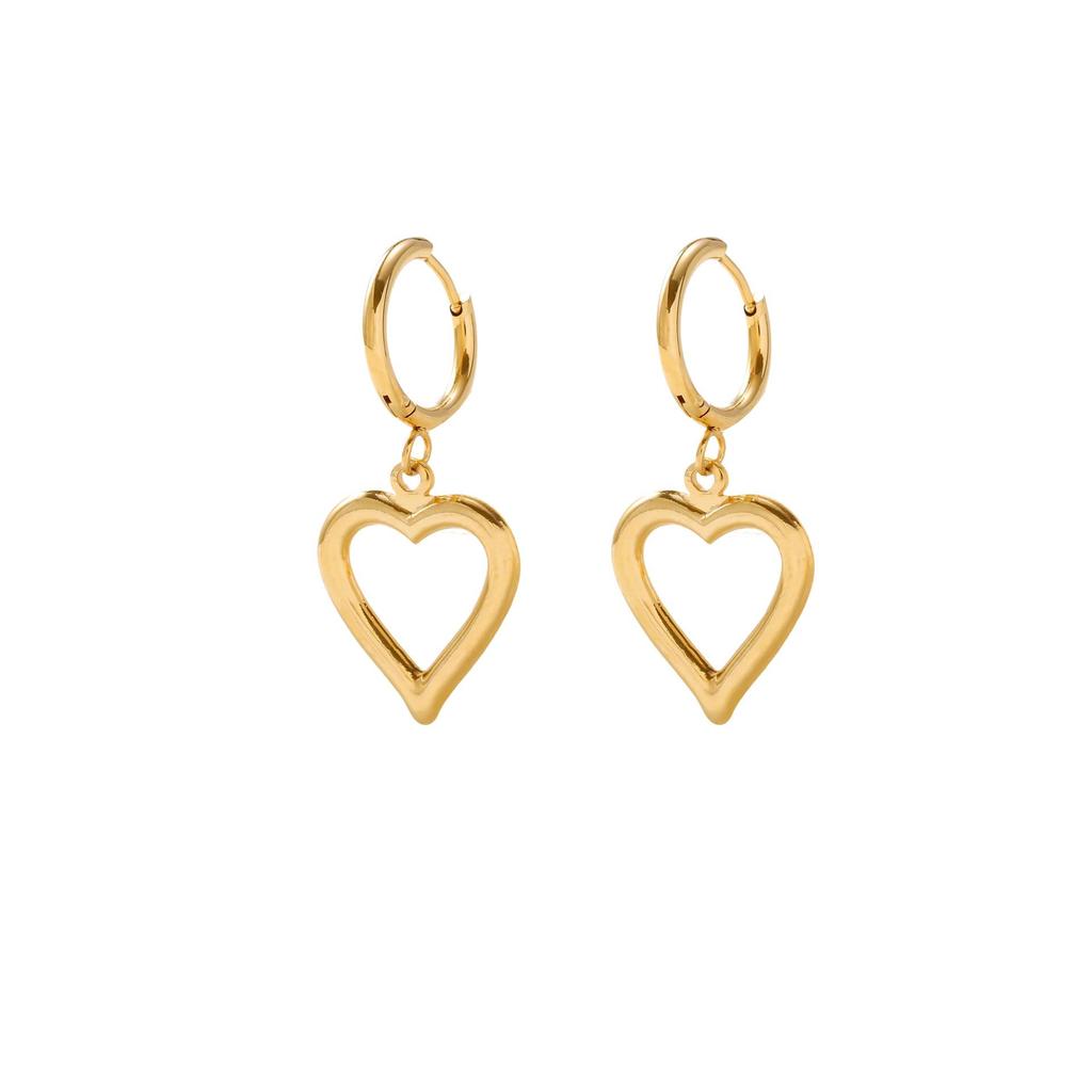 Elegant Smooth Line Heart Stud Earrings for Women - Stainless Steel Pendant Jewelry