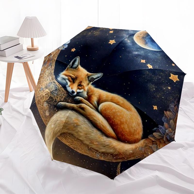 1pc Moonlit Fox Dreamscape Umbrella with Plastic Handle,Suitable for All Seasons Home Travel Outdoor UmbrellaDD467