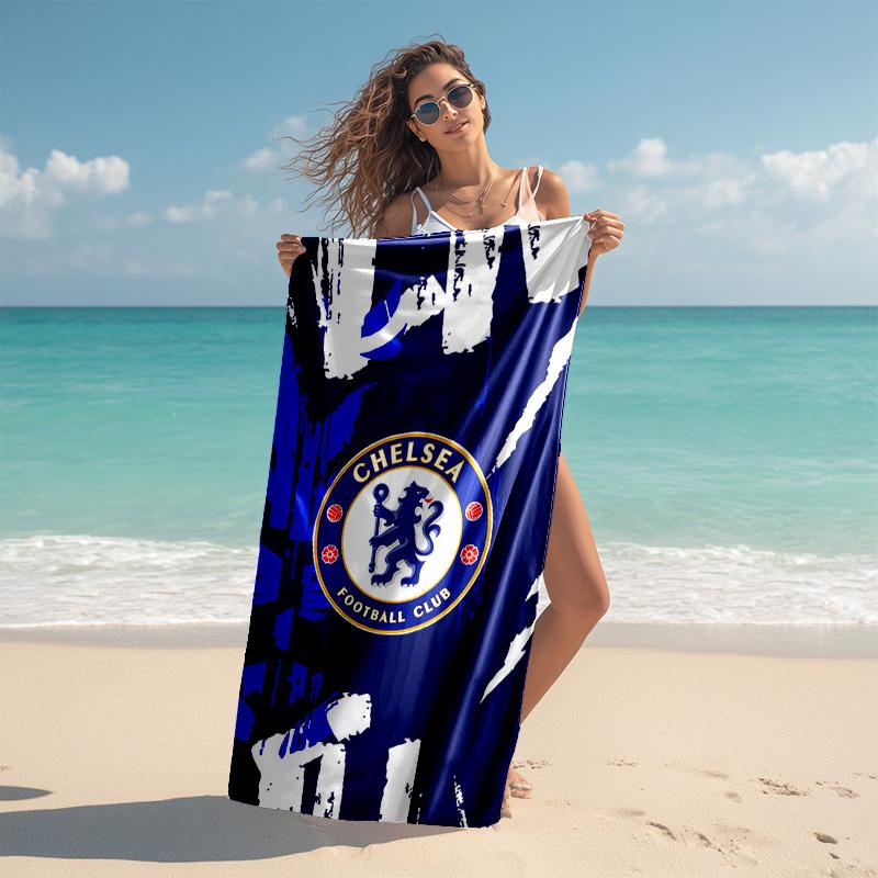 proof beach towel with Chelsea FC logo pattern - soft,absorbent,quick-drying,machine washable - perfect for swimming,camping,bathing