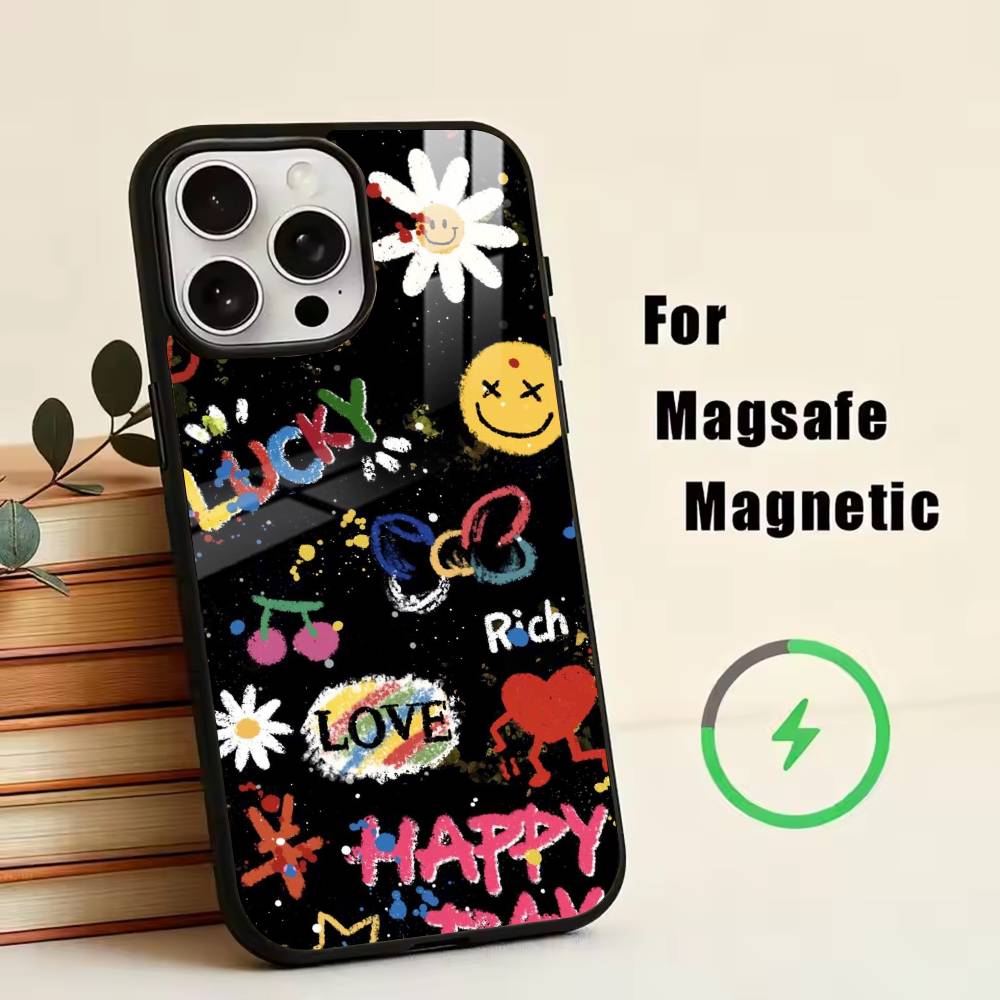 D-Graffiti Characters    Phone Case For iPhone17,16,15,14,13,12,11 Plus,Pro Magnetic For Magsafe Wireless Charging