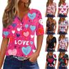 Women's T Shirt Tee Valentine's Day Print Button Short Sleeve Tunic Daily Weekend Fashion Basic V, Neck Regular Top