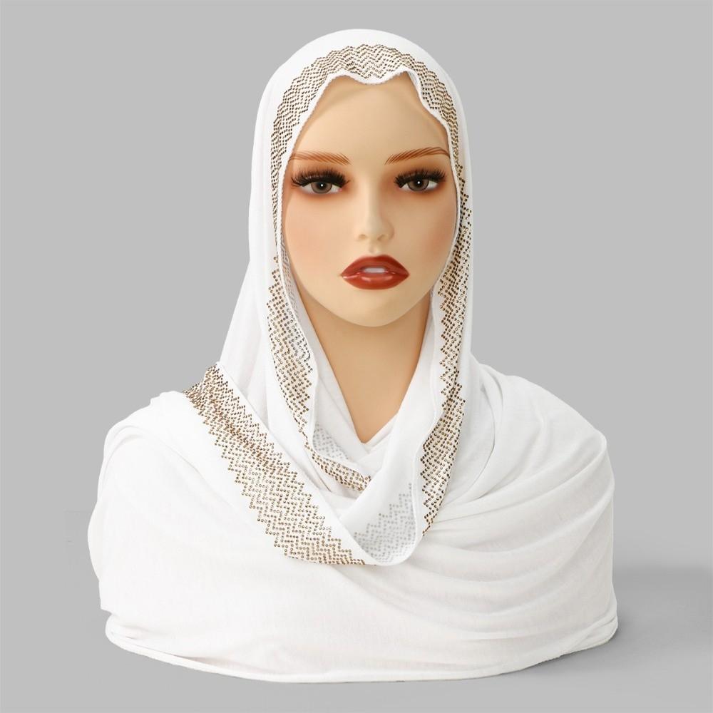 Long Smooth Silk Headscarf Sunscreen Thin Large Shawl Veil Rhinestone Chiffon Hijab Scarf  For Gift