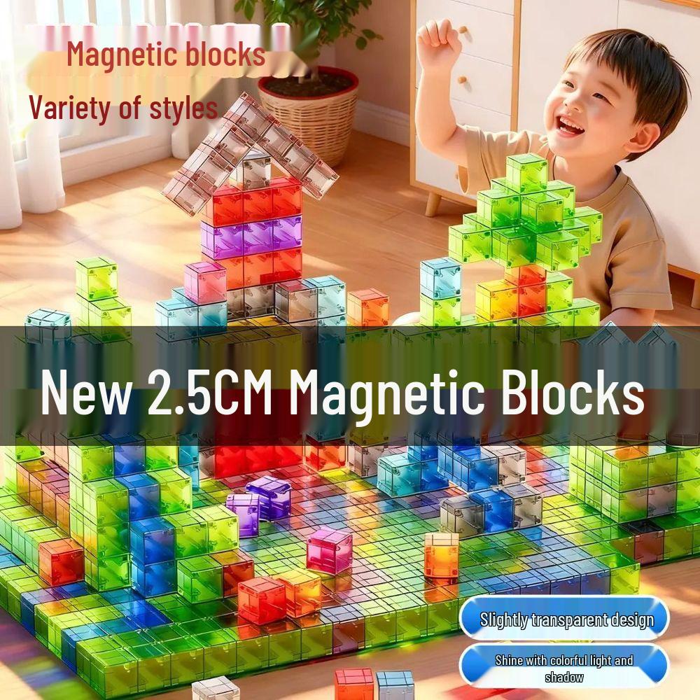 2.5CM Transforming Transparent Magnetic Cubes - Geometric Building Puzzles for Children. Large Version