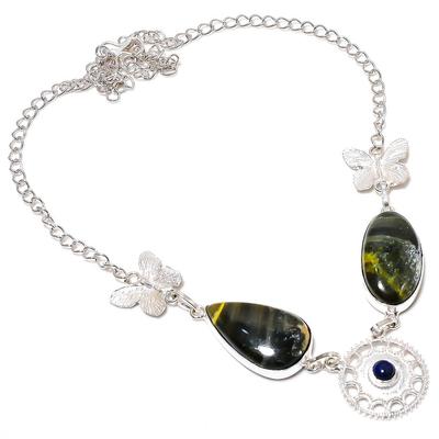 Natural Bumblebee Jasper,Onyx Gemstone 925 Sterling Silver Necklace 18" I5u57