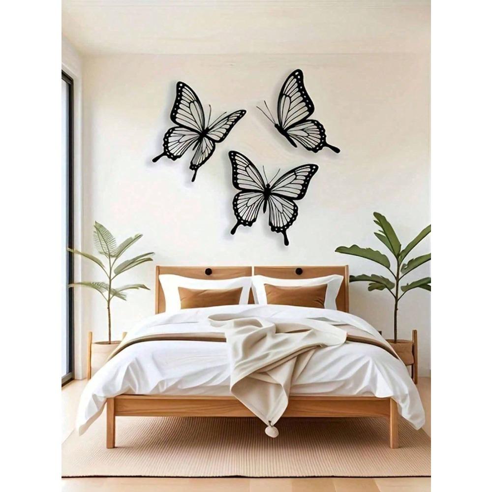 3 Stück Vintage Eisen Schmetterling Wanddeko, 3D Horizontal Hängend für Innen/Außen, Hochzeit & Feiertag