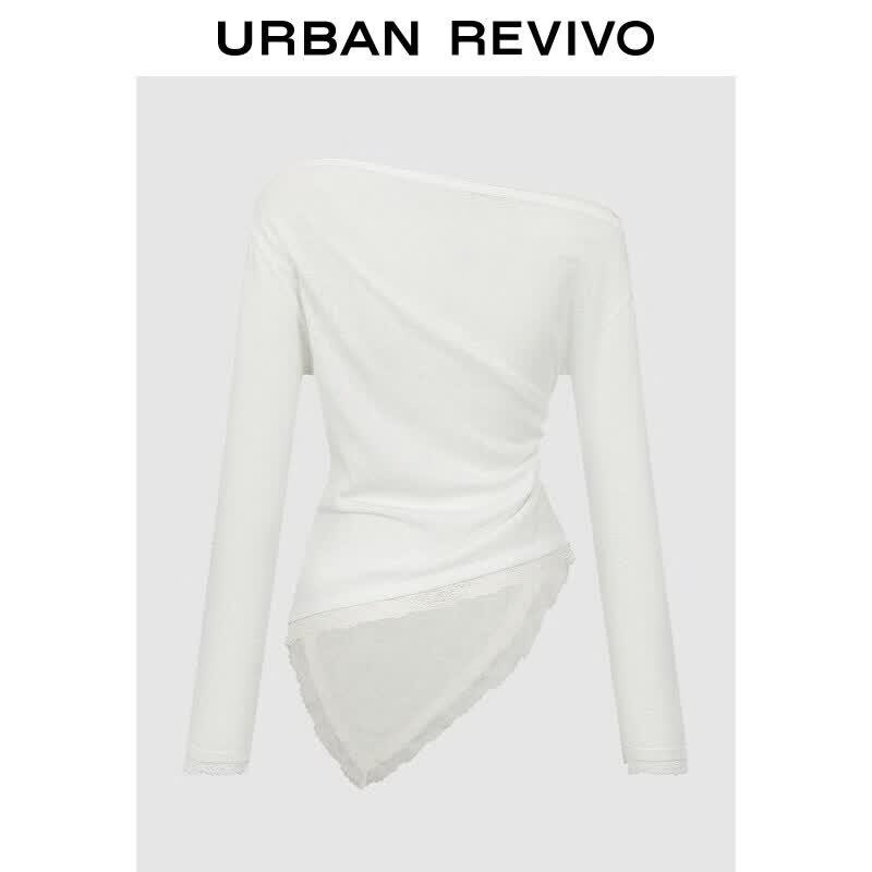 UR Women s Distressed Print Lace Trim Slim Fit T-Shirt XL грязно-белый
