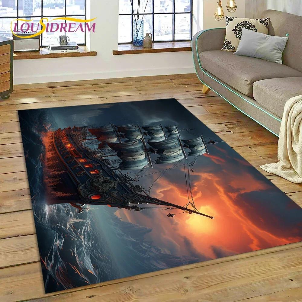 Ancient Pirate Ship Boat,Barque,Sailboa Carpet Rug for Bedroom Living Room Home Sofa Decoration,Child Game Large Decor Floor Mat