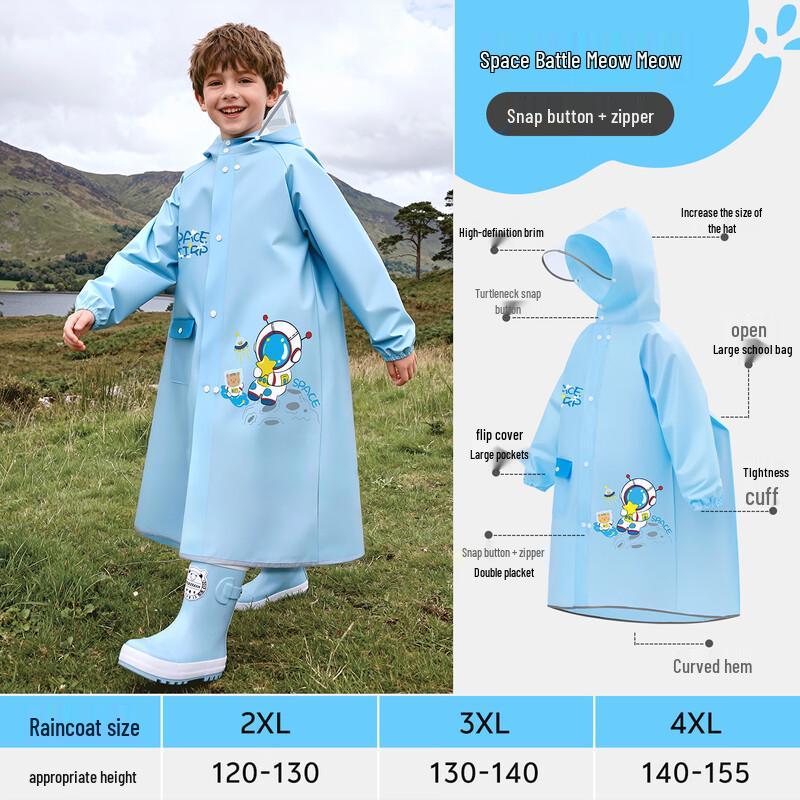 Kids' Lightweight School Rain Poncho with Backpack Slot