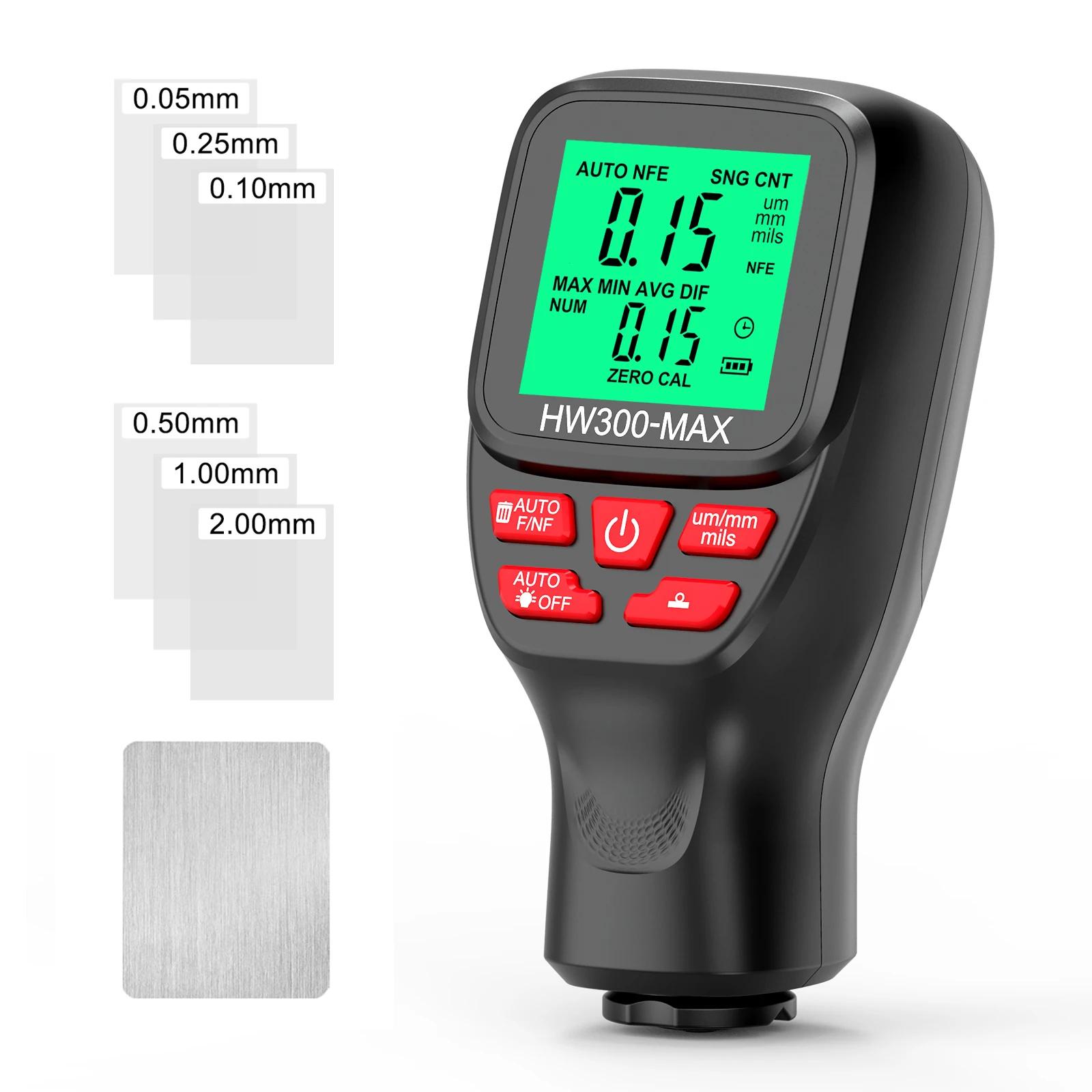 HW300-MAX Car Paint Thickness Gauge Fe & NFe 0-2000UM Coating Meter Automotive Coating Thickness Tester Auto Paint Detector