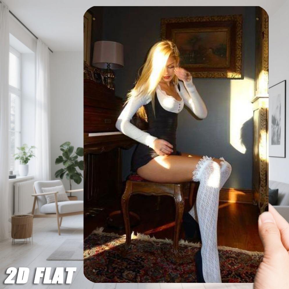 

Vintage Metal Wall Decor Retro Woman Playing Piano Art Sign for Home Bar Office 20x30cm білий