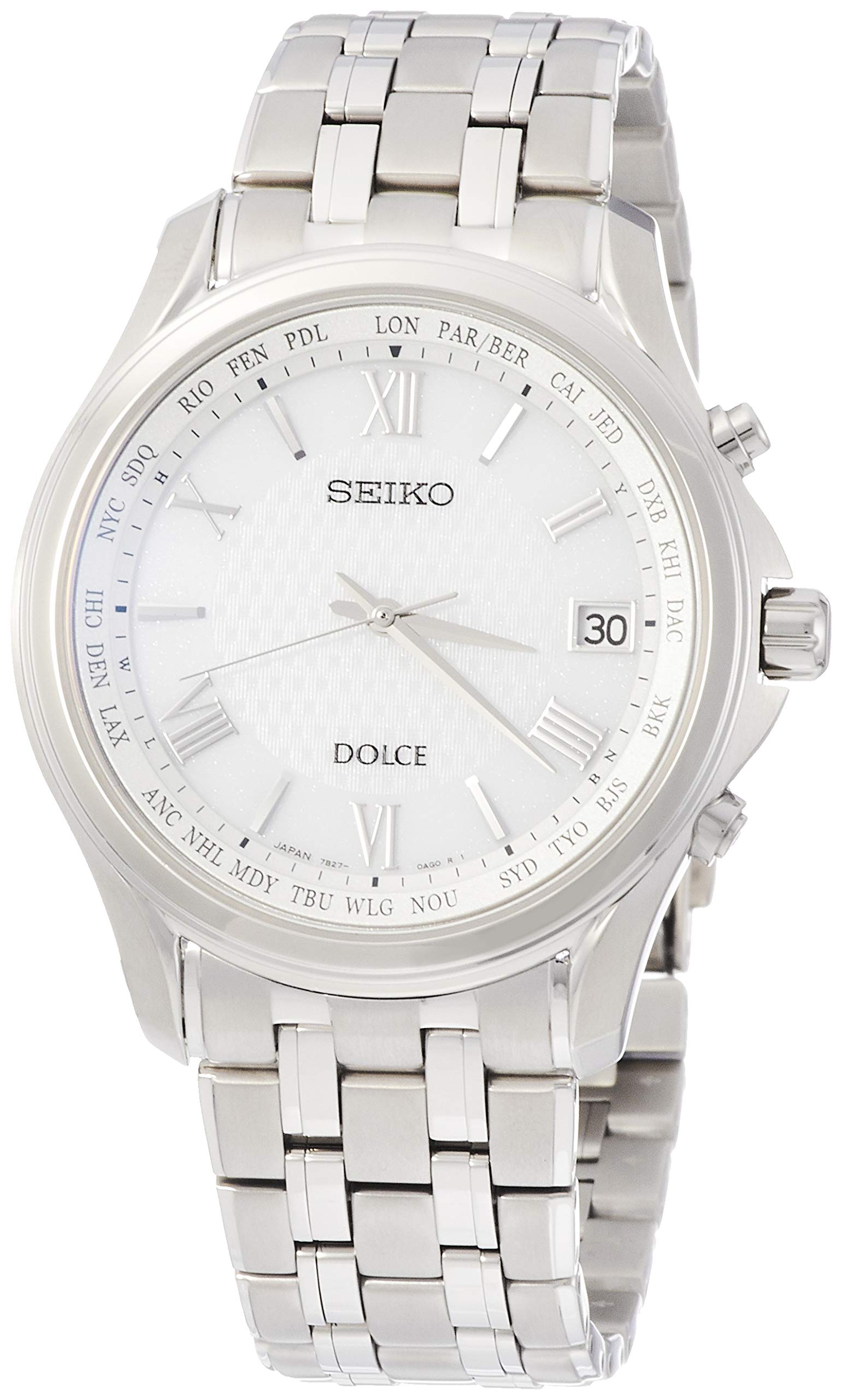 

[Seiko Watch] Dolce Solar Radio Titanium Model Platinum Diamond Shield White Dial Curved Sapphire Glass SADZ201 Чоловіче срібло