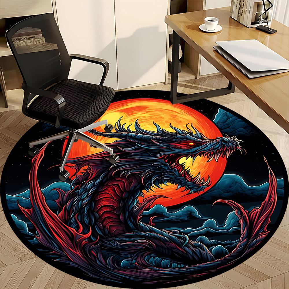 1pc Dragon Moon Office Round Area Rug, Under Office Chairs Bedroom Living Room Home Decor, Room Deco