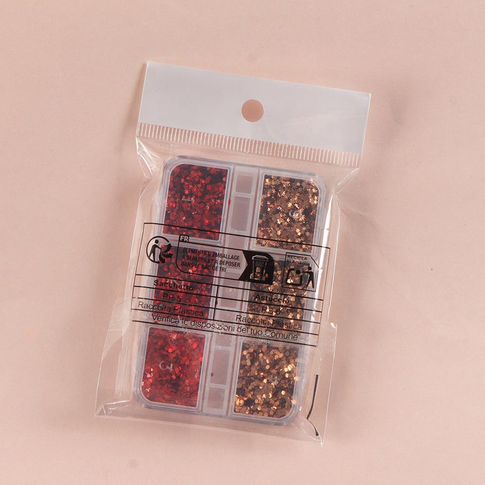 1 Box Red Golden Star Love Heart Nail Art Sequins Christmas Decoration for DIY Women's Nail Salon Design Decoration Festive Nail Parts Nail Supplies