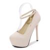 Summer Pumps Women Suede Round Toe Stiletto High Heels Rhinestone Buckle Sandals Party Nightclub Single Shoes