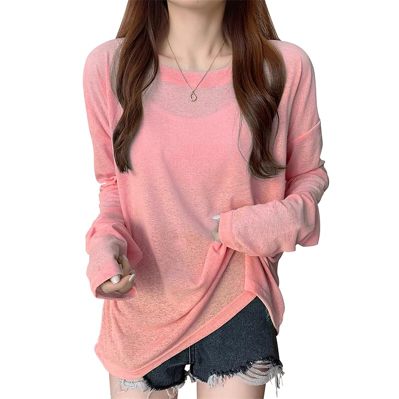 

t-shirt ladies tops long sleeve [UPF50+ sun protection/transparent design/maximum body coverage effect] blouse Thin layered clothing UV cut crew neck