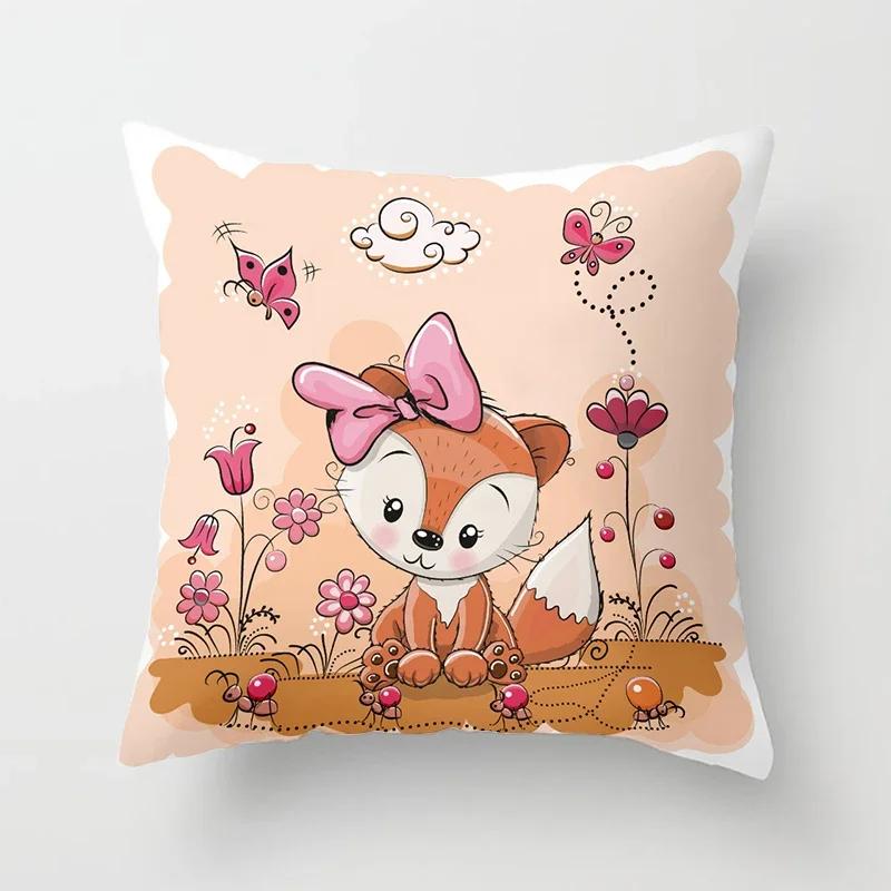 Cartoon Fox Animal Car Pillowcase Polyester cushion covers for living room Throw Pillow Case  Sofa Decoration Pillowcover
