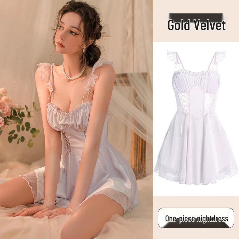 

Женский бархатный пижамный комплект 2025 - Сексуальная майка и ночная сорочка в стиле Pure Desire для осени/зимы Medium светло-фиолетовый