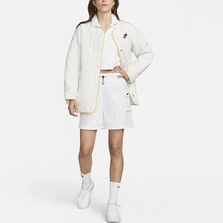 Nike Solid Color Logo Pocket Drawstring Casual Shorts Women Bottoms White DM6248-100