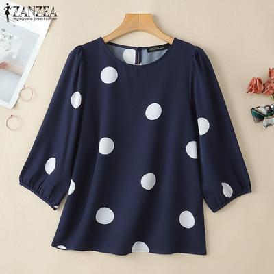 Polka Dot Print Summer Casual 3/4 Sleeve Women Blouse