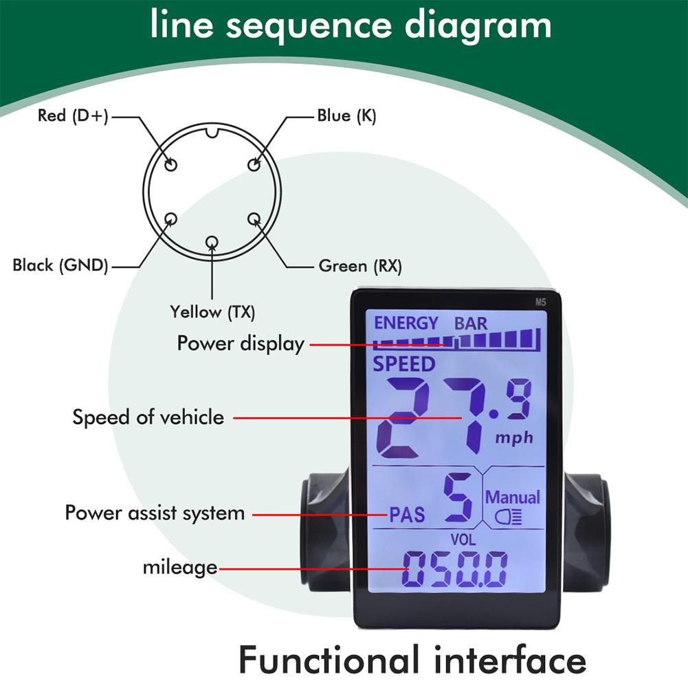 5-pin E-Bike M5 LCD Display Screen Electric Scooter Speedmeter With Control Electric Bicycle Display Modification Accessories