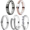 Authentic 925 Sterling Silver Crescent Moon Stars Signature Two-tone & Pave Double Band Ring For Women Gift Popular Jewelry