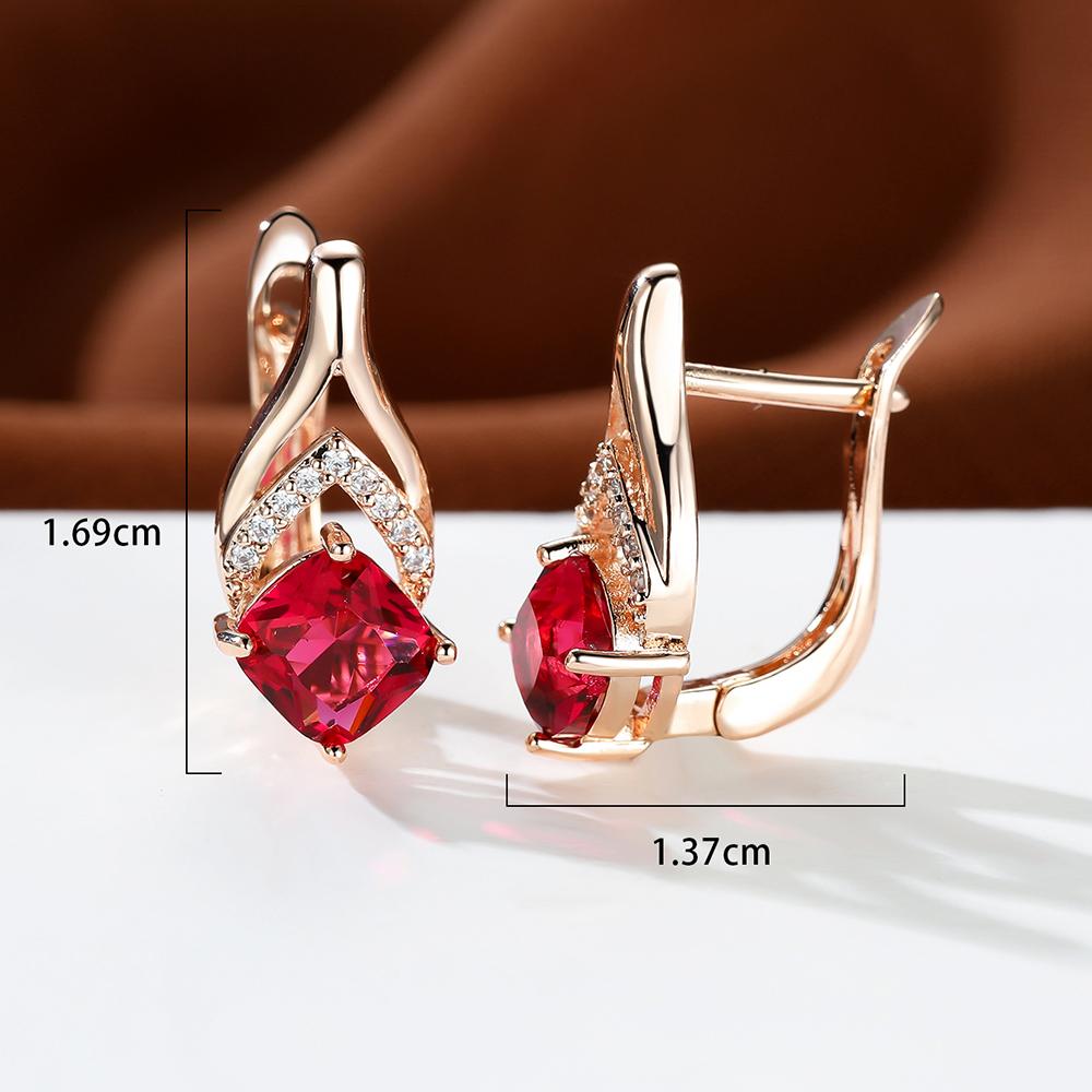 Vintage Fashion Princess Cut Red Stone Clip On Hoop Earrings Wedding Engagement Banquet Earrings for Women Anniversary Gift
