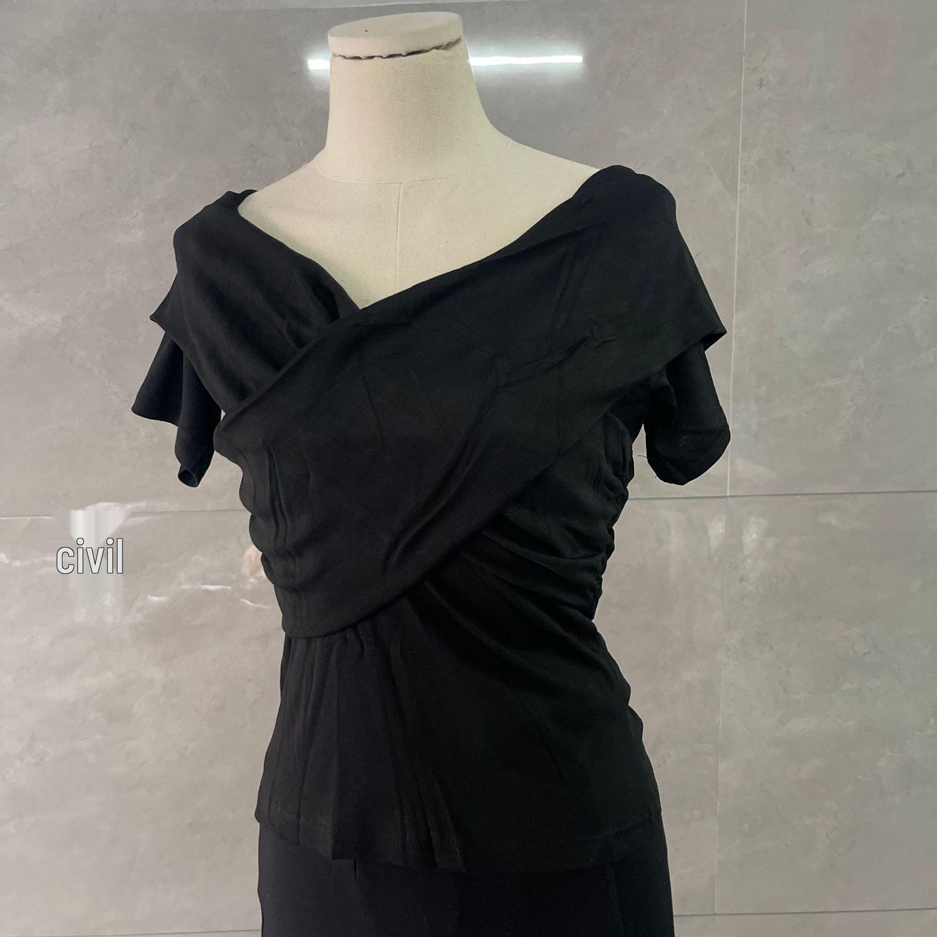 

Spicy Girl Red Cross V-Neck Off-Shoulder Slimming Women s Summer T-shirt S (recommended for ~95 lbs)