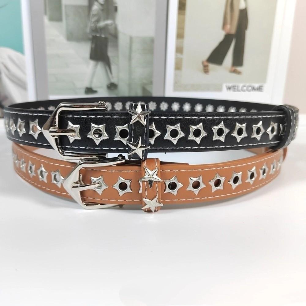 Star Eyelets Women's Jeans Belt Metal Buckle Girls Rivet Waistband Y2K Star Waist Belts Female